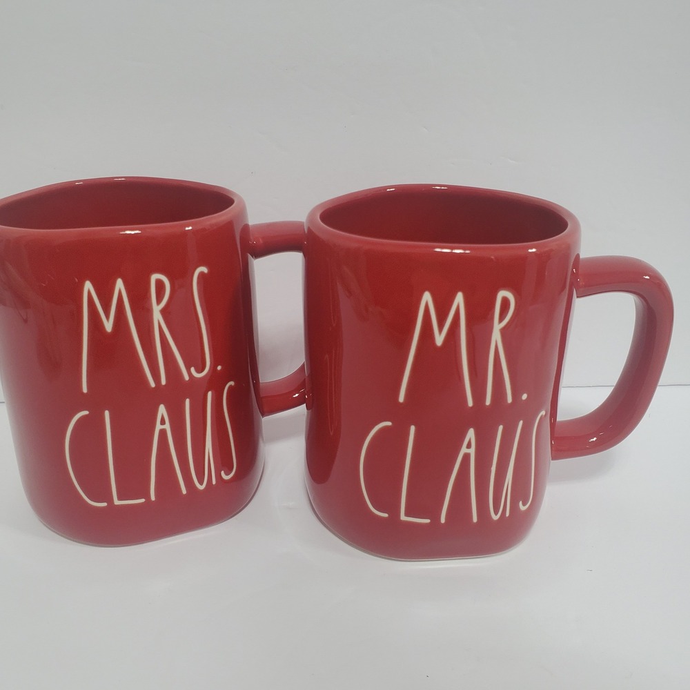 Rae Dunn Mugs Red  Mr‎ Mrs Claus Christmas Holiday Set 2pc